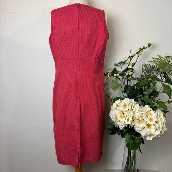 Y2K Liz Claiborne Lizsport Red Micro-Gingham Sheath Dress | Size 10 - Picture 5 of 11